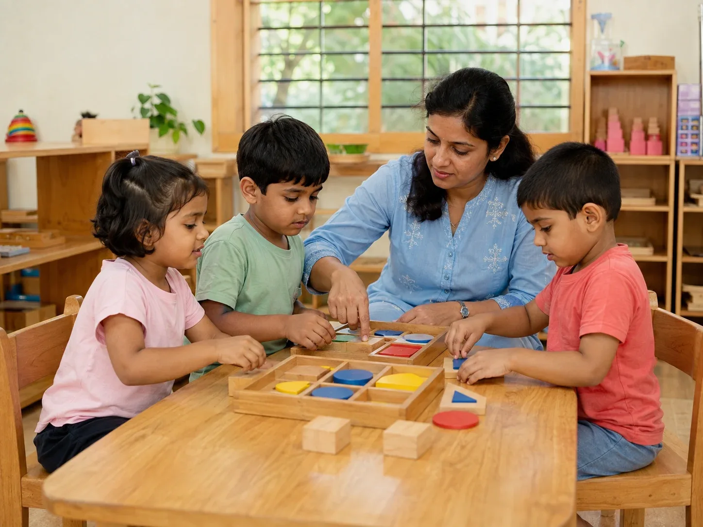 Indian children learning together with an educator