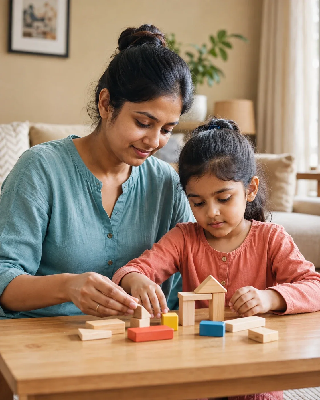 Parent supporting a child with a learning activity